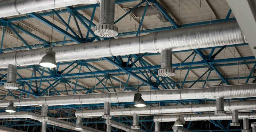 Ventilation system on the ceiling of large buildings